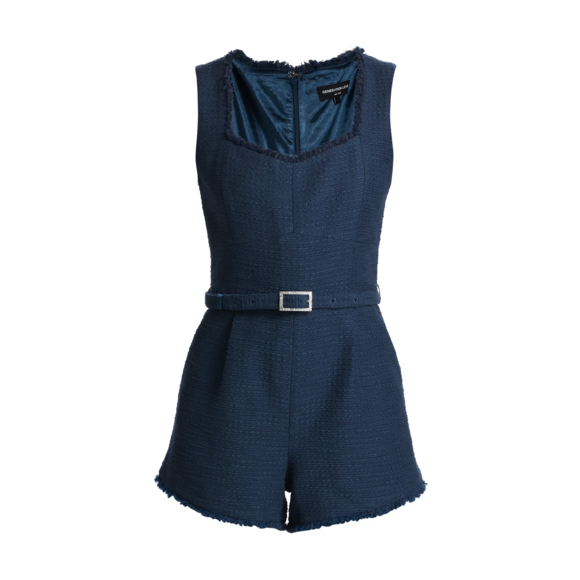 Generation Love Pants - Generation Love Sage Belted Tweed Romper in Blue